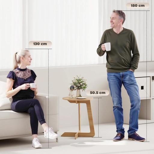 Mesa Auxiliar en Forma de C Mesita Auxiliar Redonda Montaje Rápido para Espacios Pequeños Salón Dormitorio Natural [2]