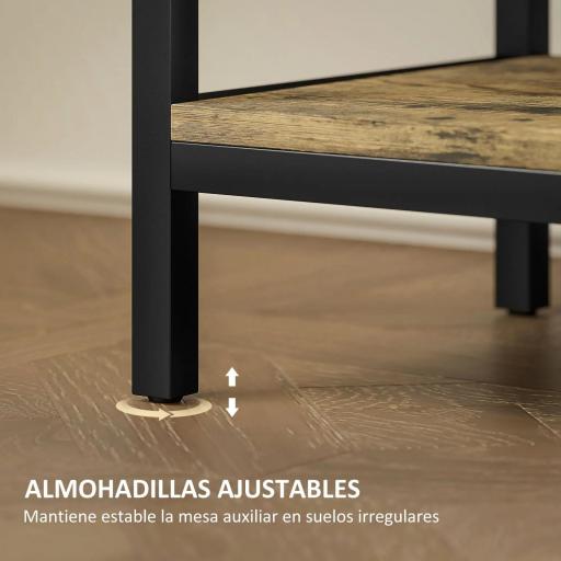 Mesa Auxiliar con Cajón y 2 Estantes con 2 Enchufes y 2 Puertos USB de Estilo Industrial 60x30x66,5 cm Marrón Rústico [5]