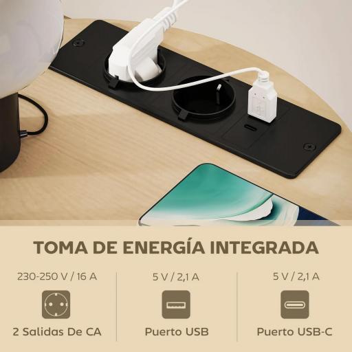 Mesa Auxiliar Redonda de 3 Niveles con Estación de Carga 3 Estantes y Bolsa para Salón Dormitorio Ø50x55,1 cm Natural [2]