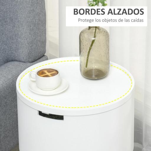 Mesa Auxiliar de Salón Moderna Mesita de Noche con Tapa Extraíble Espacio de Almacenamiento y Patas de Madera para Dormitorio Sofá Esquina Ø38x63 cm Blanco [2]