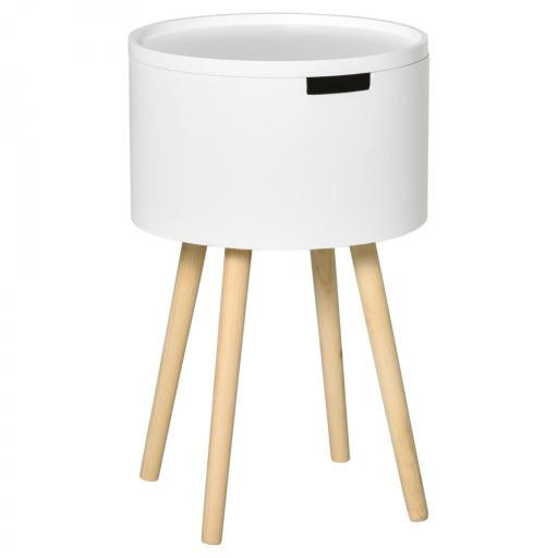 Mesa Auxiliar de Salón Moderna Mesita de Noche con Tapa Extraíble Espacio de Almacenamiento y Patas de Madera para Dormitorio Sofá Esquina Ø38x63 cm Blanco [9]