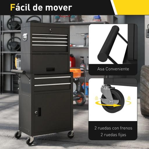 Carro de Herramientas con 6 Cajones y Cerraduras Caja de Herramientas de Acero con Ruedas para Taller Garaje Negro [4]