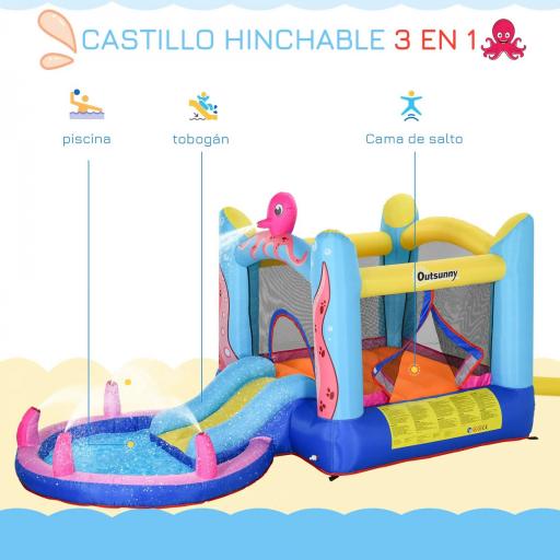 Castillo Inflable Infantil con Tobogán Cama de Salto Piscina Inflador y Bolsa de Transporte 360x175x180 cm Multicolor [3]