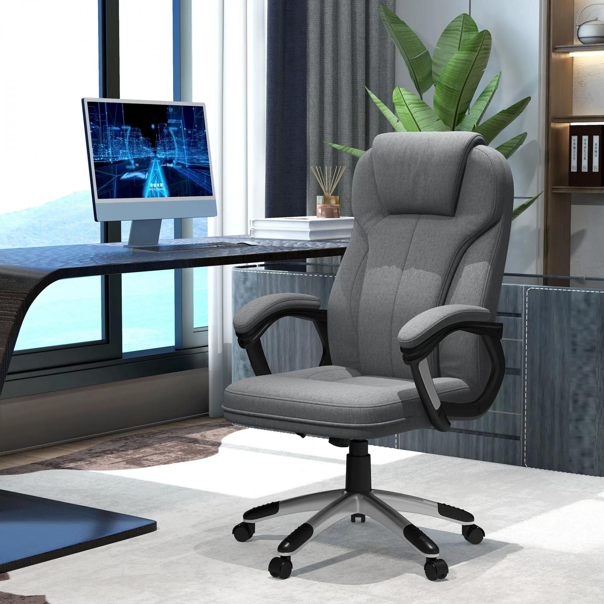 Silla de Escritorio Silla de Estudio Giratoria con Función Basculante Altura Ajustable Reposabrazos 66x75x110-120cm Gris