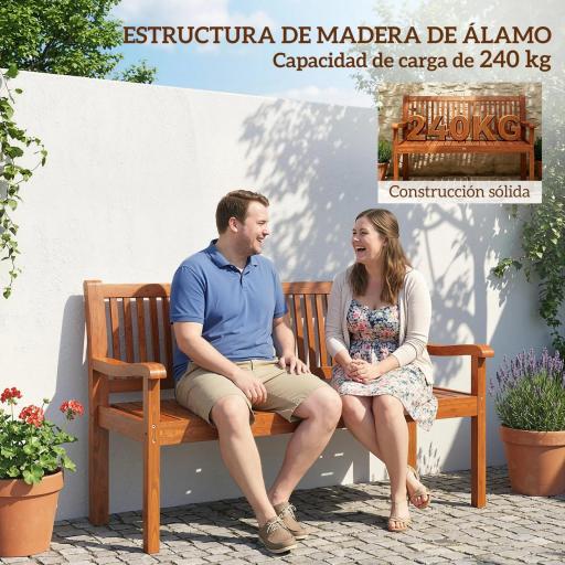 Banco de Jardín Madera Banco de Exterior 2 Plazas con Funda Impermeable Respaldo Ergonómico 125x62x90 cm Marrón Claro [6]