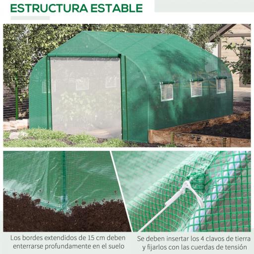 Invernadero de Túnel 3,5x3x2 m Invernadero de Jardín con Puerta y 6 Ventanas Enrollables de Polietileno PE 140 g/m² Metal Galvanizado para Cultivos Plantas Flores Verde [3]