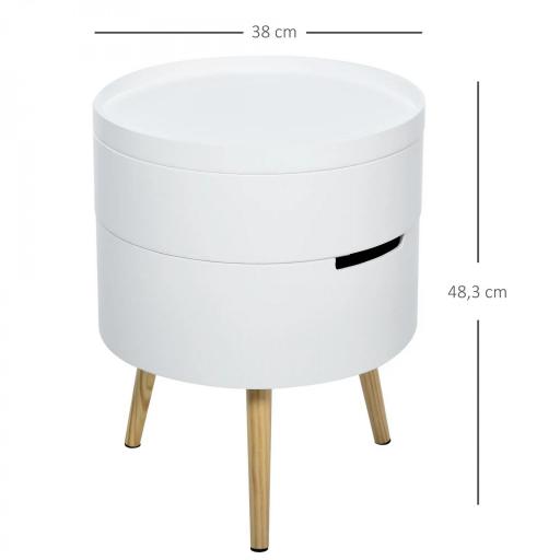 Mesita de noche - mesa de centro con 2 compartimentos de almacenamiento - tapa de MDF - dim. Ø 38 x 48 cm - blanco [3]