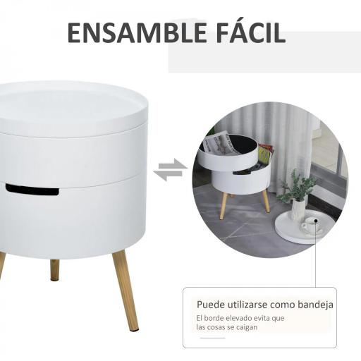 Mesita de noche - mesa de centro con 2 compartimentos de almacenamiento - tapa de MDF - dim. Ø 38 x 48 cm - blanco [1]