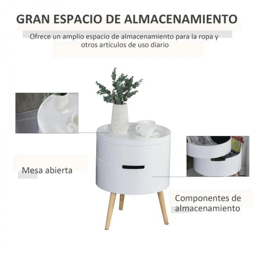 Mesita de noche - mesa de centro con 2 compartimentos de almacenamiento - tapa de MDF - dim. Ø 38 x 48 cm - blanco [5]