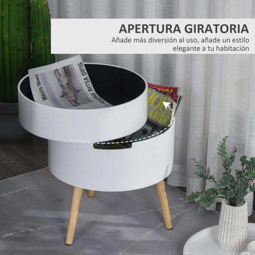 Mesita de noche - mesa de centro con 2 compartimentos de almacenamiento - tapa de MDF - dim. Ø 38 x 48 cm - blanco [2]