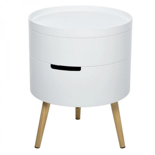 Mesita de noche - mesa de centro con 2 compartimentos de almacenamiento - tapa de MDF - dim. Ø 38 x 48 cm - blanco [9]