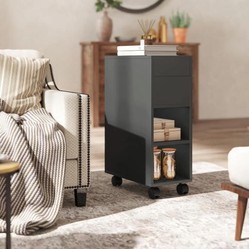 Mesa Auxiliar con Encimera Deslizante Ruedas Almacenamiento Oculto Estante Ajustable Negro [0]