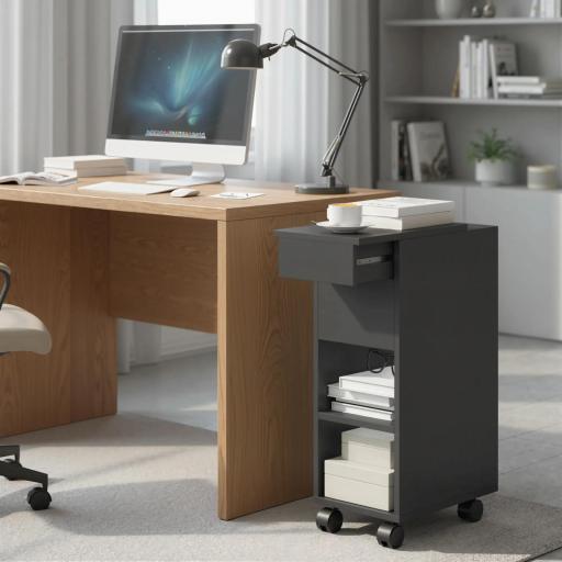 Mesa Auxiliar con Encimera Deslizante Ruedas Almacenamiento Oculto Estante Ajustable Negro [7]