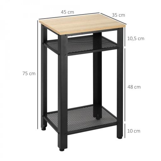 Mesa Auxiliar Mesita de Noche Estilo Industrial con 2 Estantes de Rejilla de Metal y Pies Ajustables para Salón Dormitorio 45x35x75 cm Roble y Negro [1]