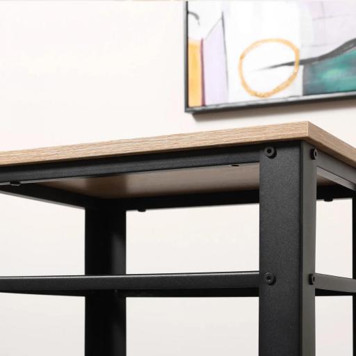 Mesa Auxiliar Mesita de Noche Estilo Industrial con 2 Estantes de Rejilla de Metal y Pies Ajustables para Salón Dormitorio 45x35x75 cm Roble y Negro [7]