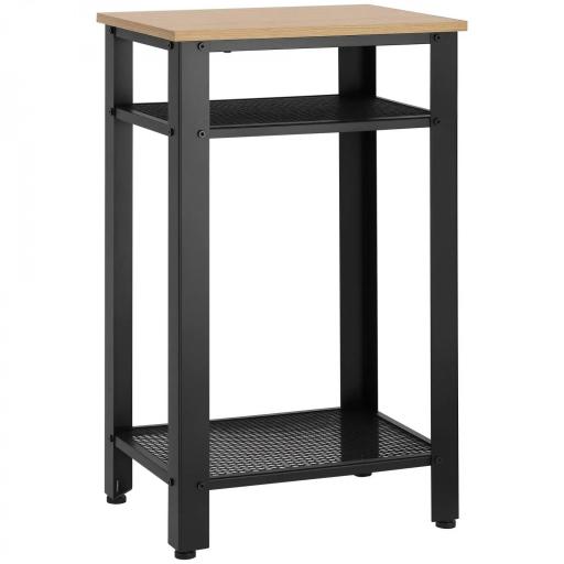 Mesa Auxiliar Mesita de Noche Estilo Industrial con 2 Estantes de Rejilla de Metal y Pies Ajustables para Salón Dormitorio 45x35x75 cm Roble y Negro [8]
