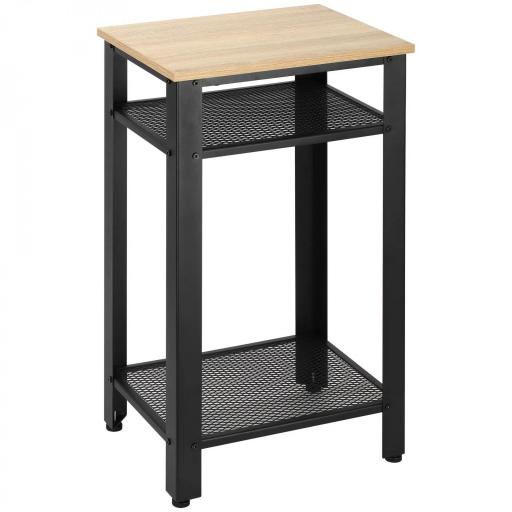 Mesa Auxiliar Mesita de Noche Estilo Industrial con 2 Estantes de Rejilla de Metal y Pies Ajustables para Salón Dormitorio 45x35x75 cm Roble y Negro [9]