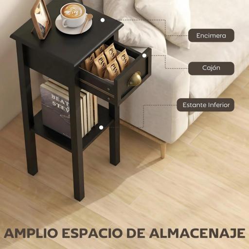 Mesa Auxiliar Estilo Moderno Mesita Auxiliar con Cajón y Estante de Almacenamiento 30x30x75 cm Negro [2]