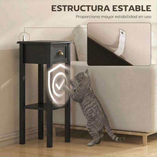 Mesa Auxiliar Estilo Moderno Mesita Auxiliar con Cajón y Estante de Almacenamiento 30x30x75 cm Negro [4]