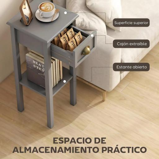Mesa Auxiliar Estilo Moderno Mesita Auxiliar con Cajón y Estante de Almacenamiento 30x30x75 cm Gris [4]