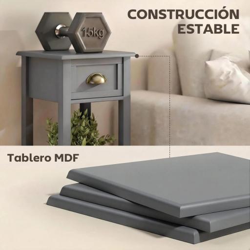 Mesa Auxiliar Estilo Moderno Mesita Auxiliar con Cajón y Estante de Almacenamiento 30x30x75 cm Gris [6]