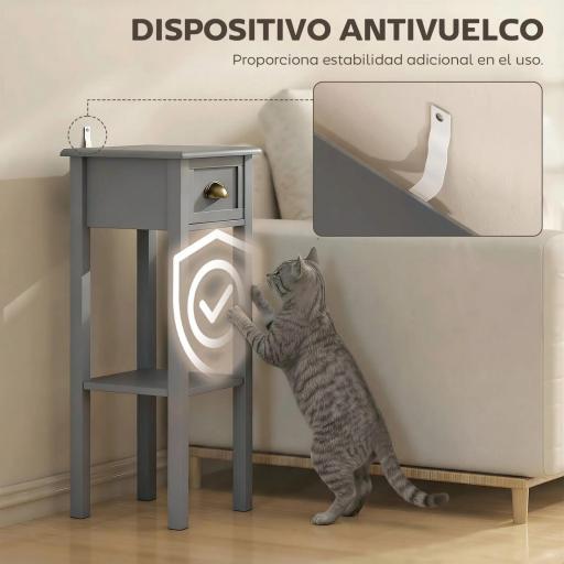 Mesa Auxiliar Estilo Moderno Mesita Auxiliar con Cajón y Estante de Almacenamiento 30x30x75 cm Gris [2]