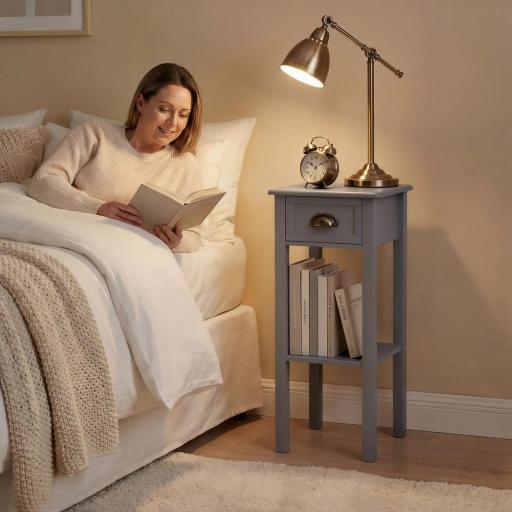 Mesa Auxiliar Estilo Moderno Mesita Auxiliar con Cajón y Estante de Almacenamiento 30x30x75 cm Gris [7]