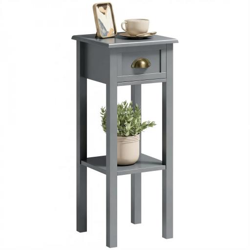 Mesa Auxiliar Estilo Moderno Mesita Auxiliar con Cajón y Estante de Almacenamiento 30x30x75 cm Gris [9]