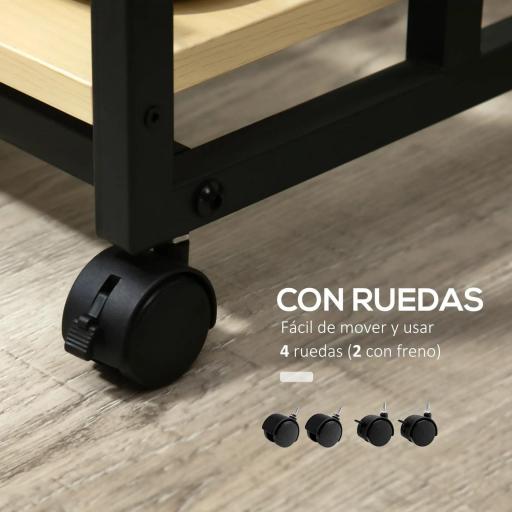 Mesa Auxiliar con Ruedas Mesa Lateral en Forma de C con 2 Estantes Estilo Moderno 60x34,5x64,5 cm Natural [4]