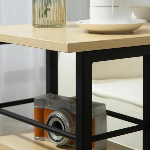 Mesa Auxiliar con Ruedas Mesa Lateral en Forma de C con 2 Estantes Estilo Moderno 60x34,5x64,5 cm Natural [2]