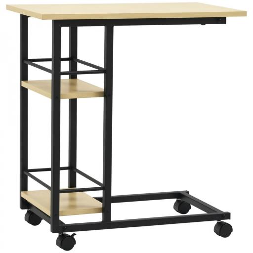 Mesa Auxiliar con Ruedas Mesa Lateral en Forma de C con 2 Estantes Estilo Moderno 60x34,5x64,5 cm Natural [8]