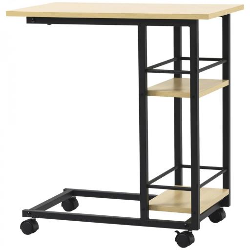 Mesa Auxiliar con Ruedas Mesa Lateral en Forma de C con 2 Estantes Estilo Moderno 60x34,5x64,5 cm Natural [9]