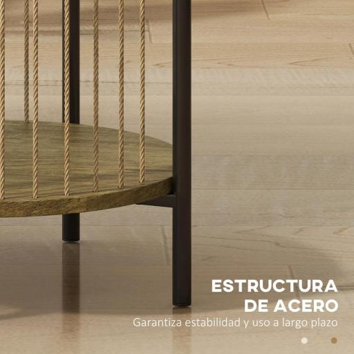 Mesa Auxiliar Redonda de 2 Niveles con Estante y Estructura de Acero para Salón Dormitorio 43,5x43,5x51 cm Natural [7]
