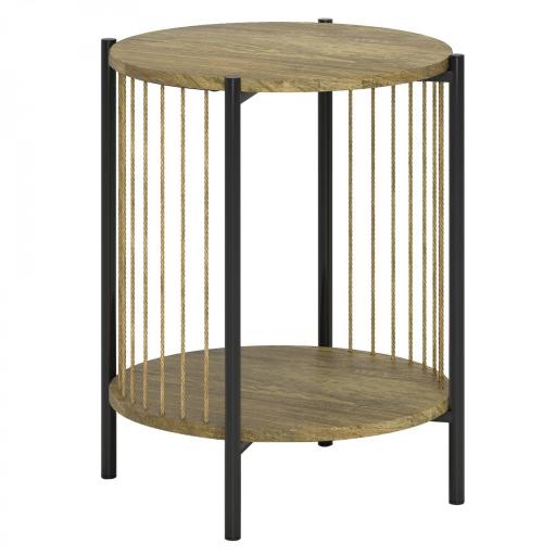 Mesa Auxiliar Redonda de 2 Niveles con Estante y Estructura de Acero para Salón Dormitorio 43,5x43,5x51 cm Natural [8]