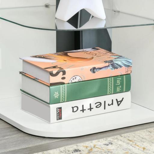 Mesita Auxiliar de Salón Moderna Mesilla de Noche con 3 Estantes Tablero de Cristal Mesita de Café para Sala de Estar Dormitorio 40x40x56 cm Blanco [7]