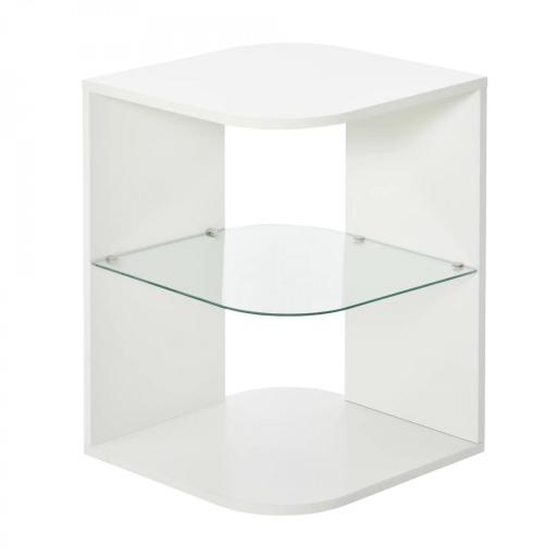 Mesita Auxiliar de Salón Moderna Mesilla de Noche con 3 Estantes Tablero de Cristal Mesita de Café para Sala de Estar Dormitorio 40x40x56 cm Blanco [8]
