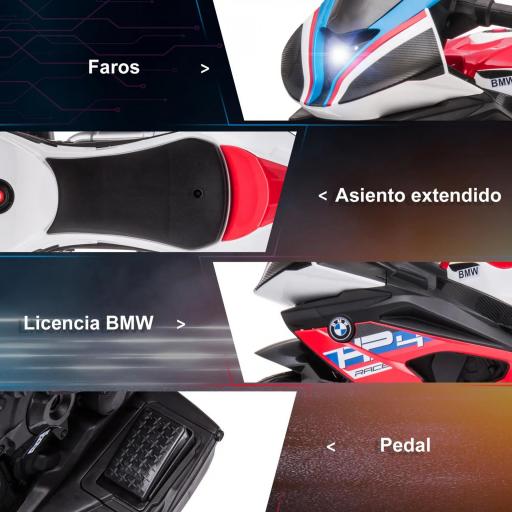 Moto Eléctrica BMW HP4 para +18 Meses con Música USB Velocidad 2,5 km/h Avance y Retroceso 82,5x42x54 cm Rojo [3]
