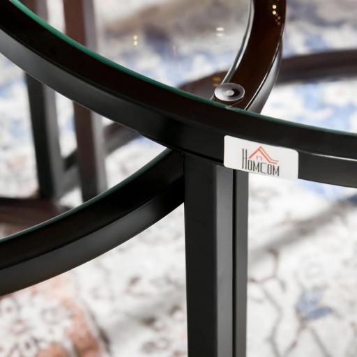 Juego de 2 Mesas Nido Mesas de Centro Redondas Tablero de Cristal Templado Marco de Acero Negro y Transparente [6]