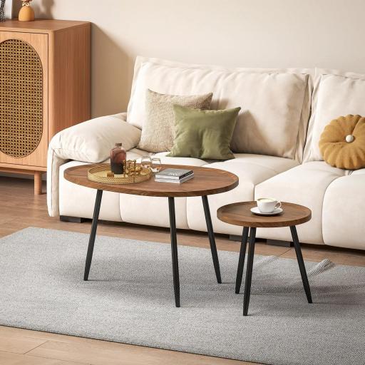 Juego de 2 Mesas Auxiliares Apilables Mesas Nido Estilo Moderno con Marco de Metal para Salón Dormitorio Efecto Madera [7]