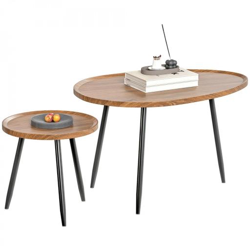 Juego de 2 Mesas Auxiliares Apilables Mesas Nido Estilo Moderno con Marco de Metal para Salón Dormitorio Efecto Madera [8]