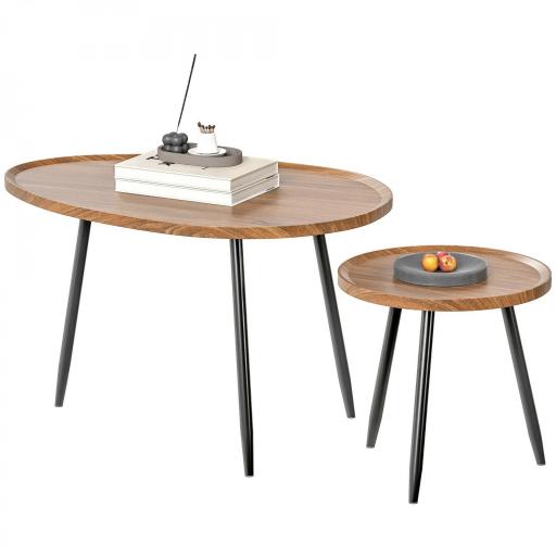 Juego de 2 Mesas Auxiliares Apilables Mesas Nido Estilo Moderno con Marco de Metal para Salón Dormitorio Efecto Madera [9]