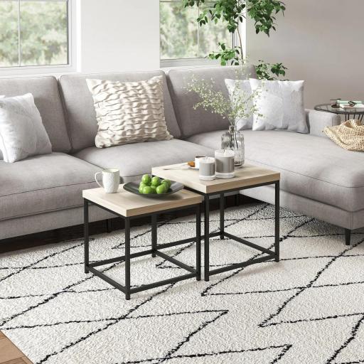 Juego de 2 Mesas de Centro Mesa Nido Moderna Mesitas Auxiliares Patas de Acero para Salón Dormitorio Oficina Roble