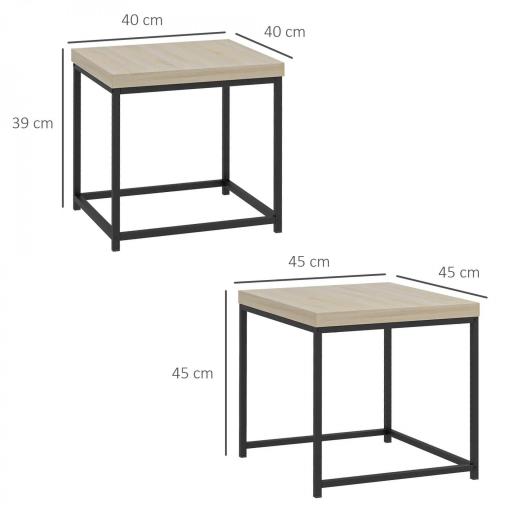 Juego de 2 Mesas de Centro Mesa Nido Moderna Mesitas Auxiliares Patas de Acero para Salón Dormitorio Oficina Roble [1]