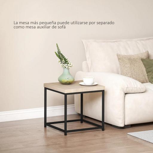 Juego de 2 Mesas de Centro Mesa Nido Moderna Mesitas Auxiliares Patas de Acero para Salón Dormitorio Oficina Roble [3]