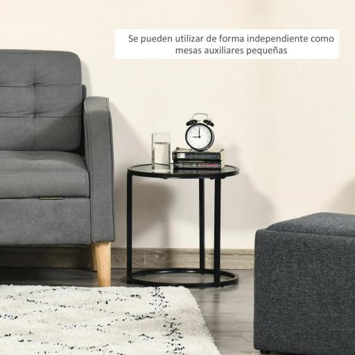 Juego de 2 Mesas Auxiliares Redondas Apilables Mesas Nidos con Encimera en Efecto de Mármol Ø60x46 cm y Ø40x40 cm Negro [5]