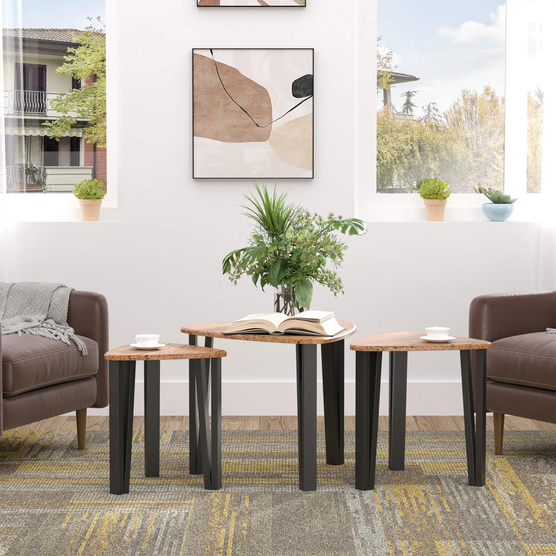 3 Mesitas de Café Mesa de Centro Minimalista Patas de Acero con Funda de Plástico Mesa Nido para Salón Sofá 56x54.2x45.4cm