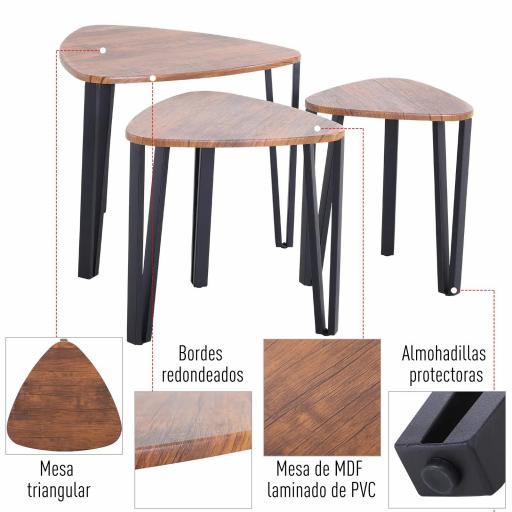  3 Mesitas de Café Mesa de Centro Minimalista Patas de Acero con Funda de Plástico Mesa Nido para Salón Sofá 56x54.2x45.4cm [3]