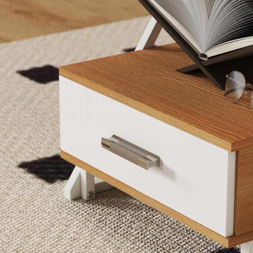 Juego de 2 Mesitas Auxiliares en Forma de Z con Cajón y Compartimento Mesita Auxiliar para Salón 40x35x50 cm Natural [5]