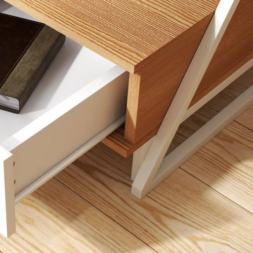 Juego de 2 Mesitas Auxiliares en Forma de Z con Cajón y Compartimento Mesita Auxiliar para Salón 40x35x50 cm Natural [6]