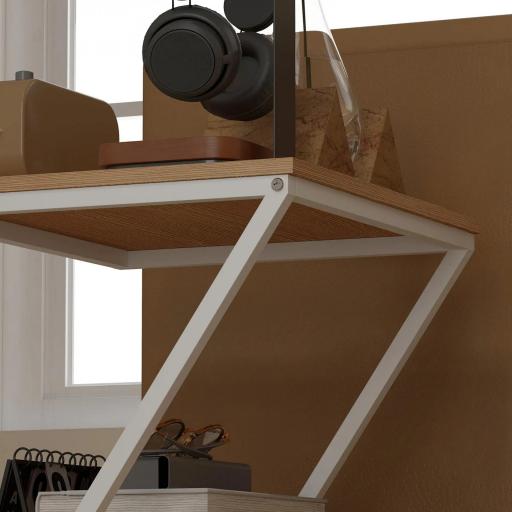 Juego de 2 Mesitas Auxiliares en Forma de Z con Cajón y Compartimento Mesita Auxiliar para Salón 40x35x50 cm Natural [7]